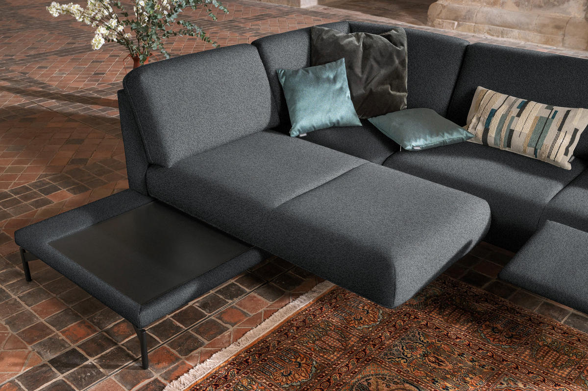 ECKSOFA in Flachgewebe, Struktur Grau  - Anthrazit/Grau, Design, Textil/Metall (230/254cm) - Johann Jakob