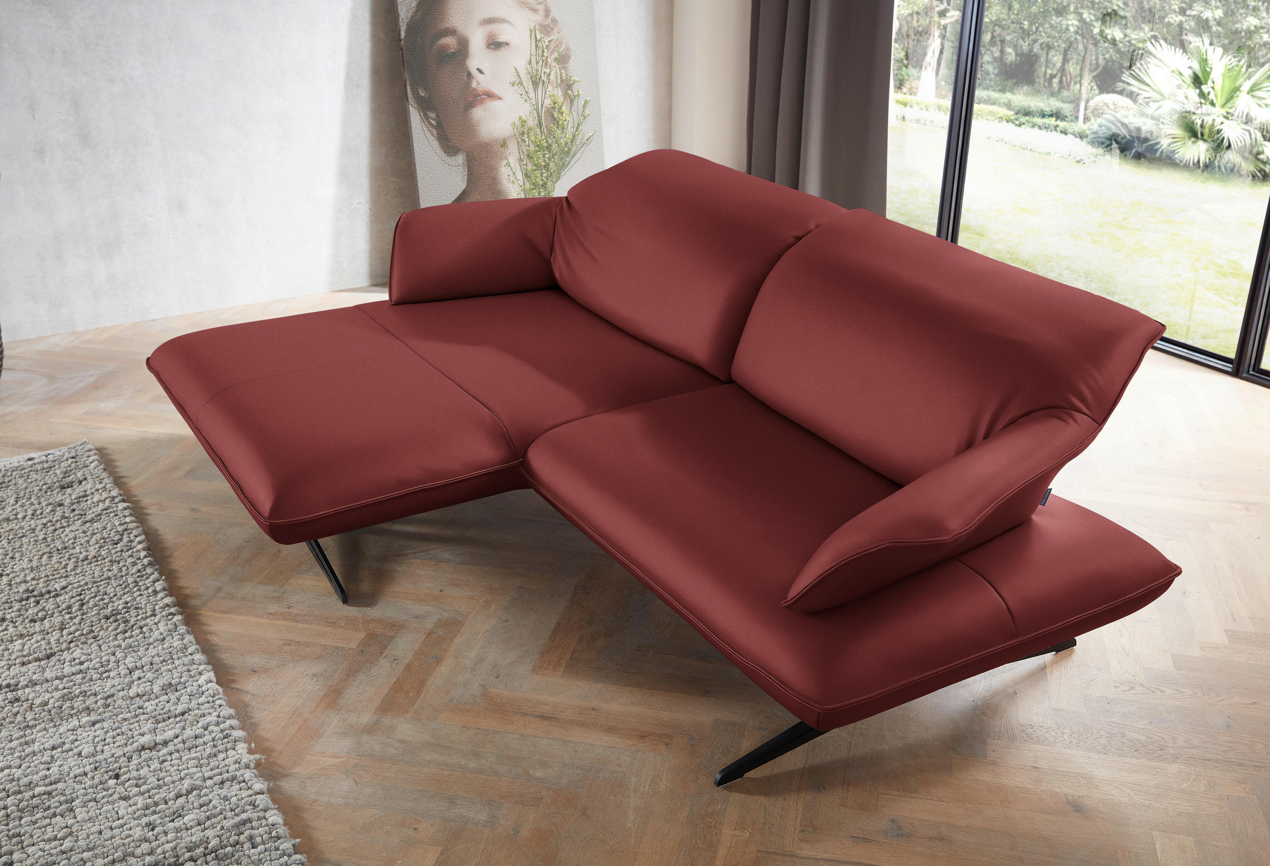 ECKSOFA in Echtleder Weinrot  169/252 cm  - Beige/Weinrot, Design, Leder/Metall (169/252cm) - Koinor
