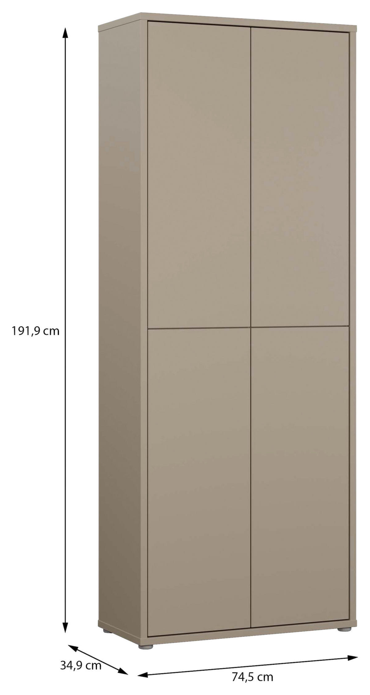 SCHUHSCHRANK Taupe  - Taupe/Grau, MODERN, Holzwerkstoff/Kunststoff (74,5/191,9/34,9cm) - Carryhome