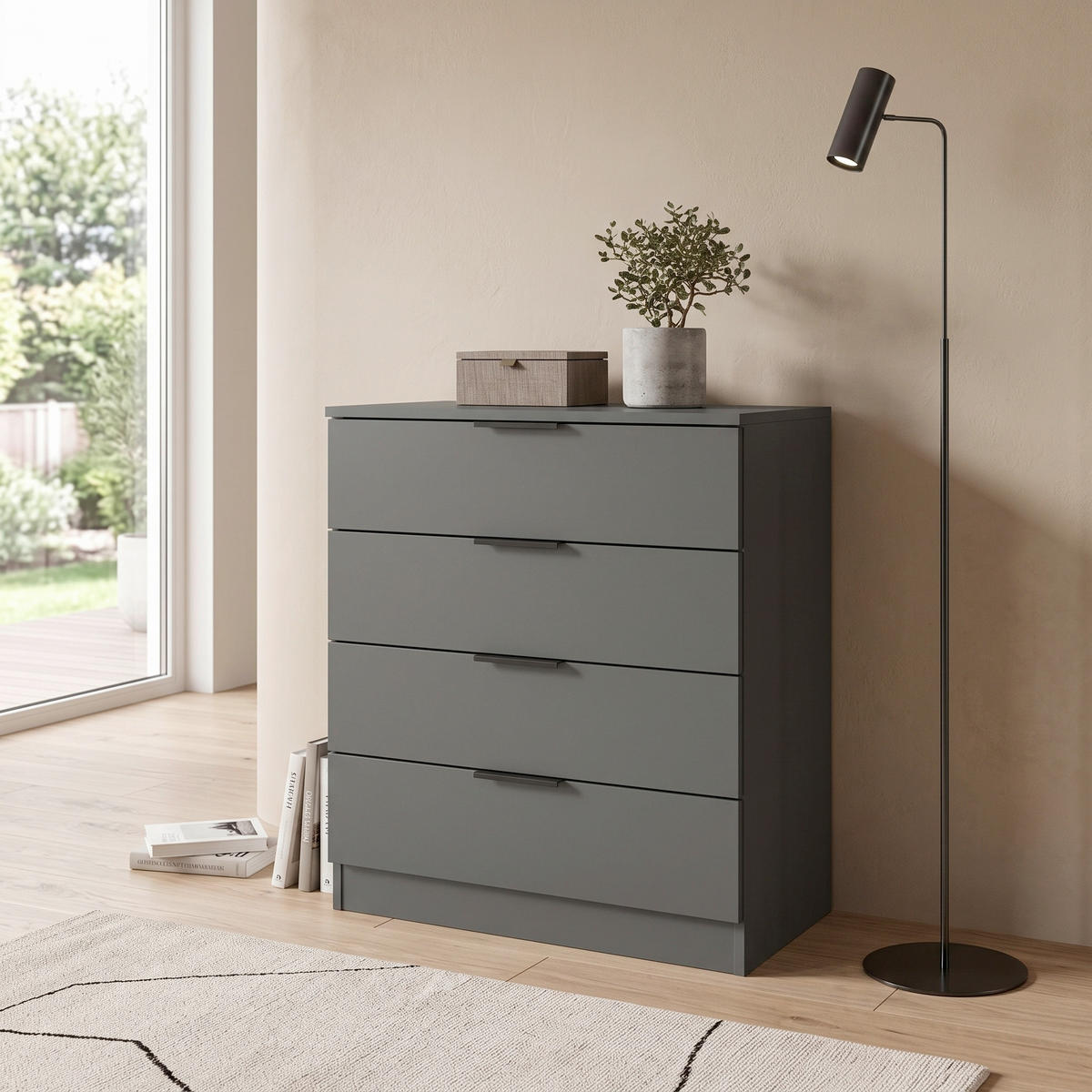KOMMODE , 74/80/35 cm, 4 Schublade(n)  - Anthrazit/Schwarz, Design, Holzwerkstoff/Kunststoff (74/80/35cm) - Livetastic