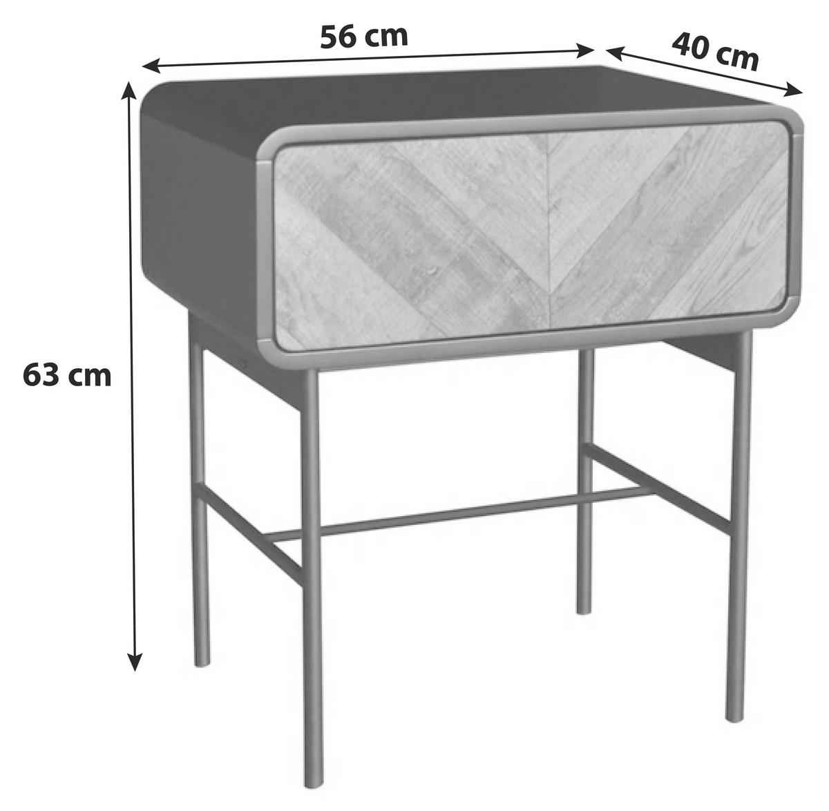 NOČNÍ STOLEK, barvy dubu, černá, 56/63/40 cm - barvy dubu/černá, Moderní, kov/kompozitní dřevo (56/63/40cm) - MID.YOU
