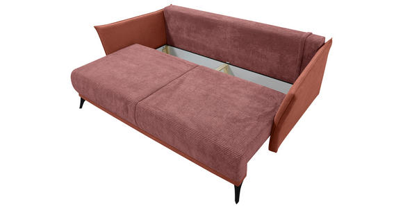 SCHLAFSOFA Cord, Flachgewebe Rosa, Altrosa Rückenkissen, Armlehnenkissen, Bettkasten, Schlaffunktion, Rücken echt, Liegefläche im Originalstoff  - Schwarz/Altrosa, KONVENTIONELL, Textil/Metall (223/72/100cm) - Carryhome