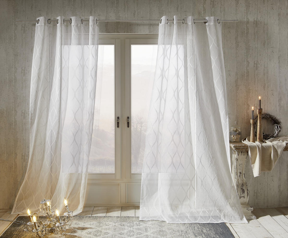 ZÁVĚS S OČKY, poloprůhledné, 140/245 cm - bílá, Design, textil (140/245cm) - Esposa