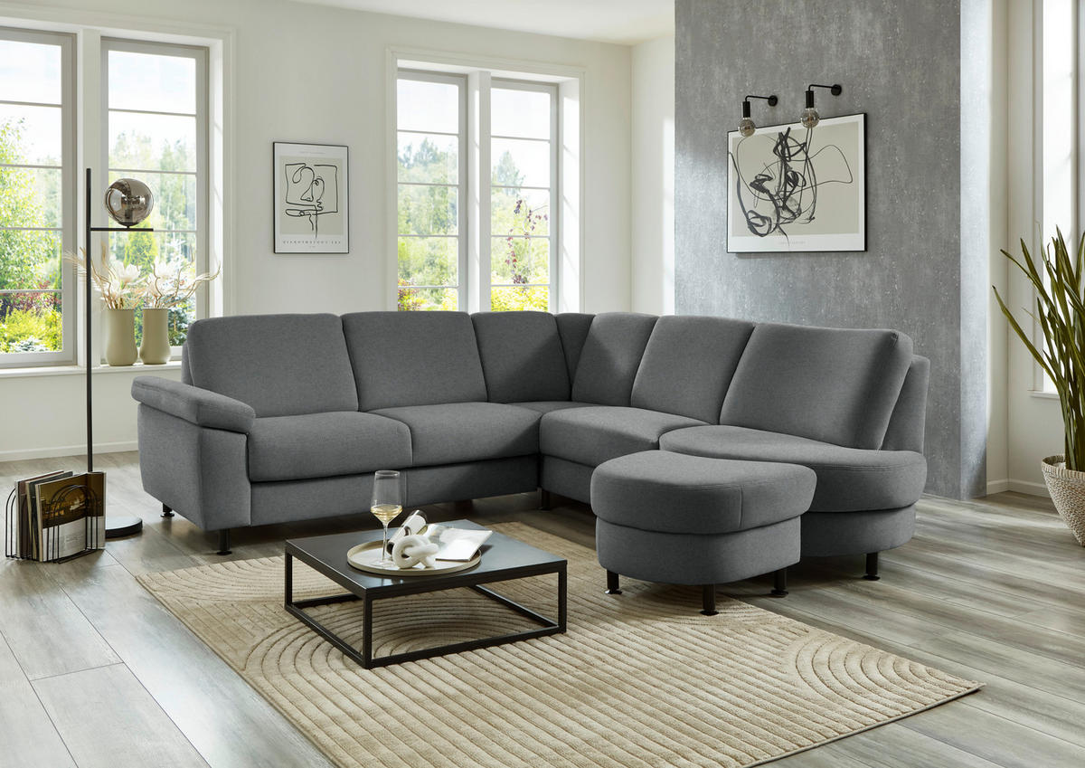 ECKSOFA Flachgewebe Anthrazit  - Anthrazit/Schwarz, Konventionell, Textil/Metall (248/252cm) - Beldomo Comfort