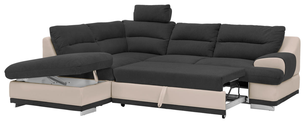 WOHNLANDSCHAFT Schwarz, Sandfarben Chenille  - Sandfarben/Chromfarben, KONVENTIONELL, Textil/Metall (217/264cm) - MID.YOU