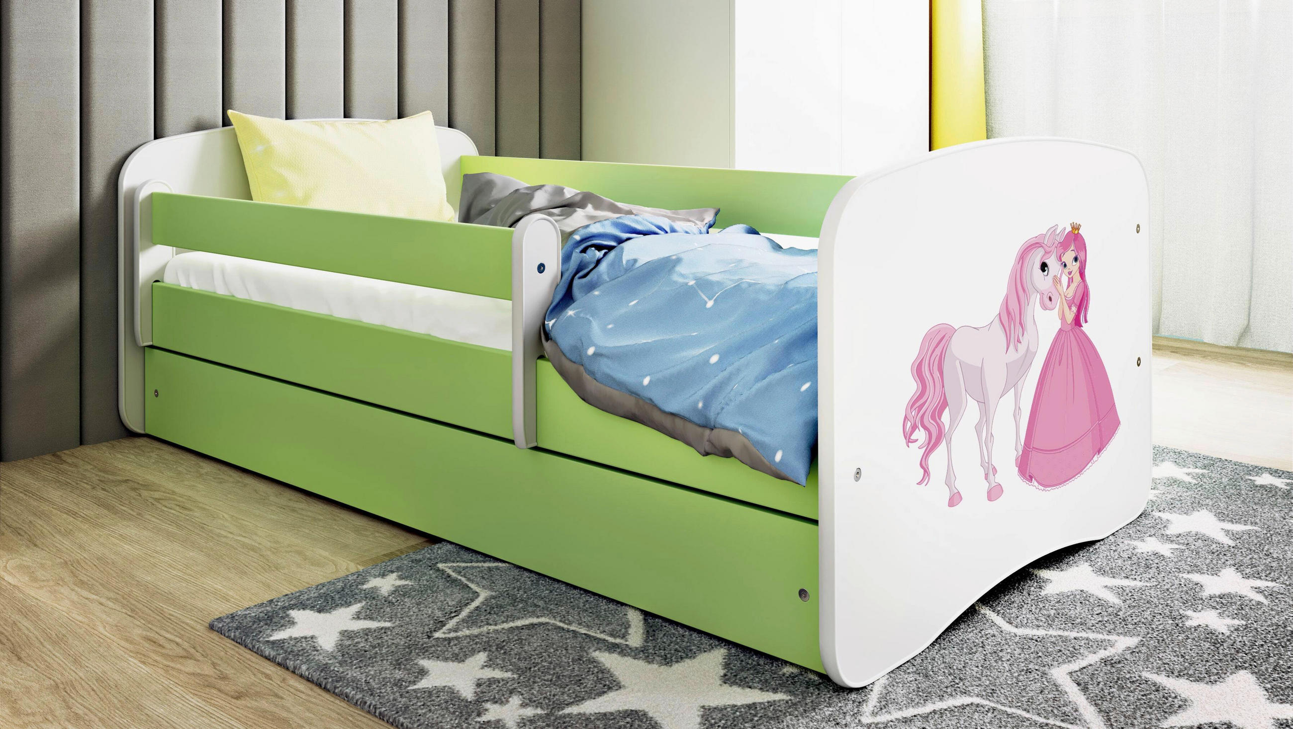 KINDER-/JUNIORBETT 80/160 cm  in Grün, Weiß  - Birkefarben/Weiß, MODERN, Holz/Holzwerkstoff (80/160cm) - MID.YOU