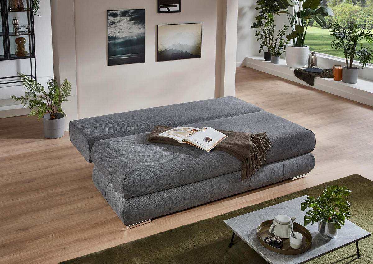SCHLAFSOFA Webstoff Anthrazit  inkl. Rückenkissen, Armlehnenkissen, Bettkasten, Schlaffunktion, Rücken echt, Liegefläche im Originalstoff  - Edelstahlfarben/Anthrazit, KONVENTIONELL, Textil/Metall (199/95/97cm) - Carryhome