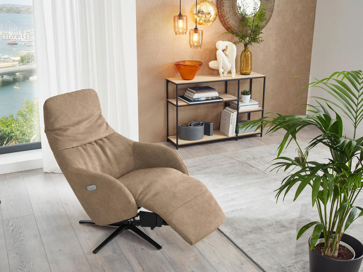 RELAXSESSEL in Textil Sandfarben  - Sandfarben/Schwarz, Design, Textil/Metall (77/108/95cm) - Chilliano
