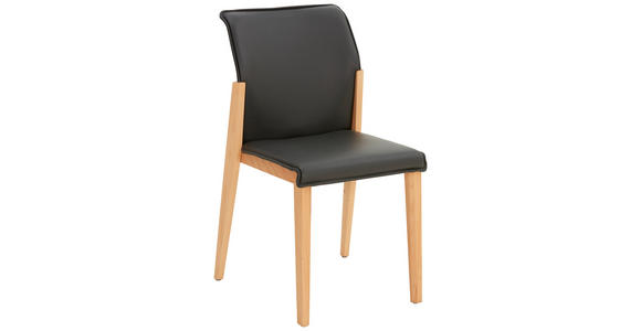 STUHL in Holz, Leder Grau, Buchefarben - Buchefarben/Grau, Natur, Leder/Holz (50/88/55cm) - Valnatura