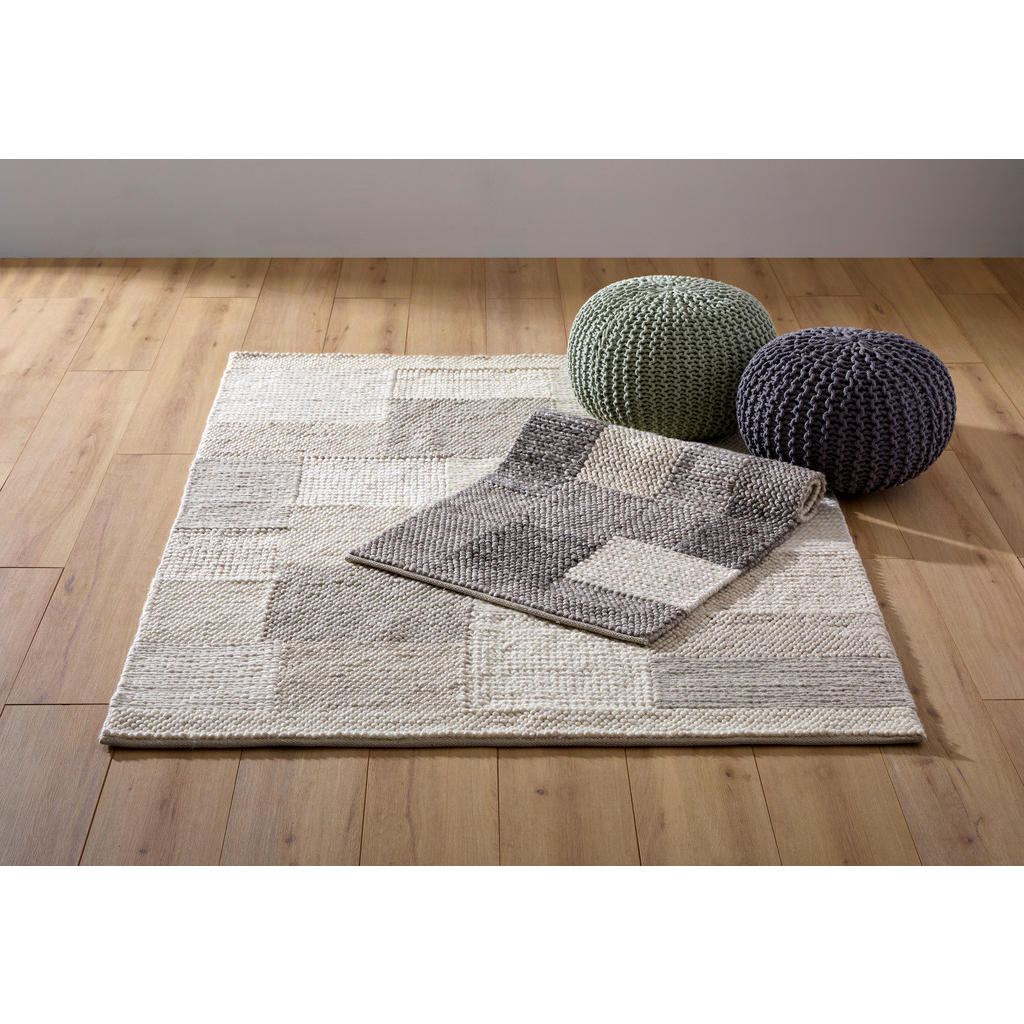 Thumbnail - Linea Natura Pouf, Grau, Textil, Uni, Füllung: Styroporkugeln, 55x55x35 cm, AZO-frei, Indoor, Wohnzimmer, Hocker, Poufs