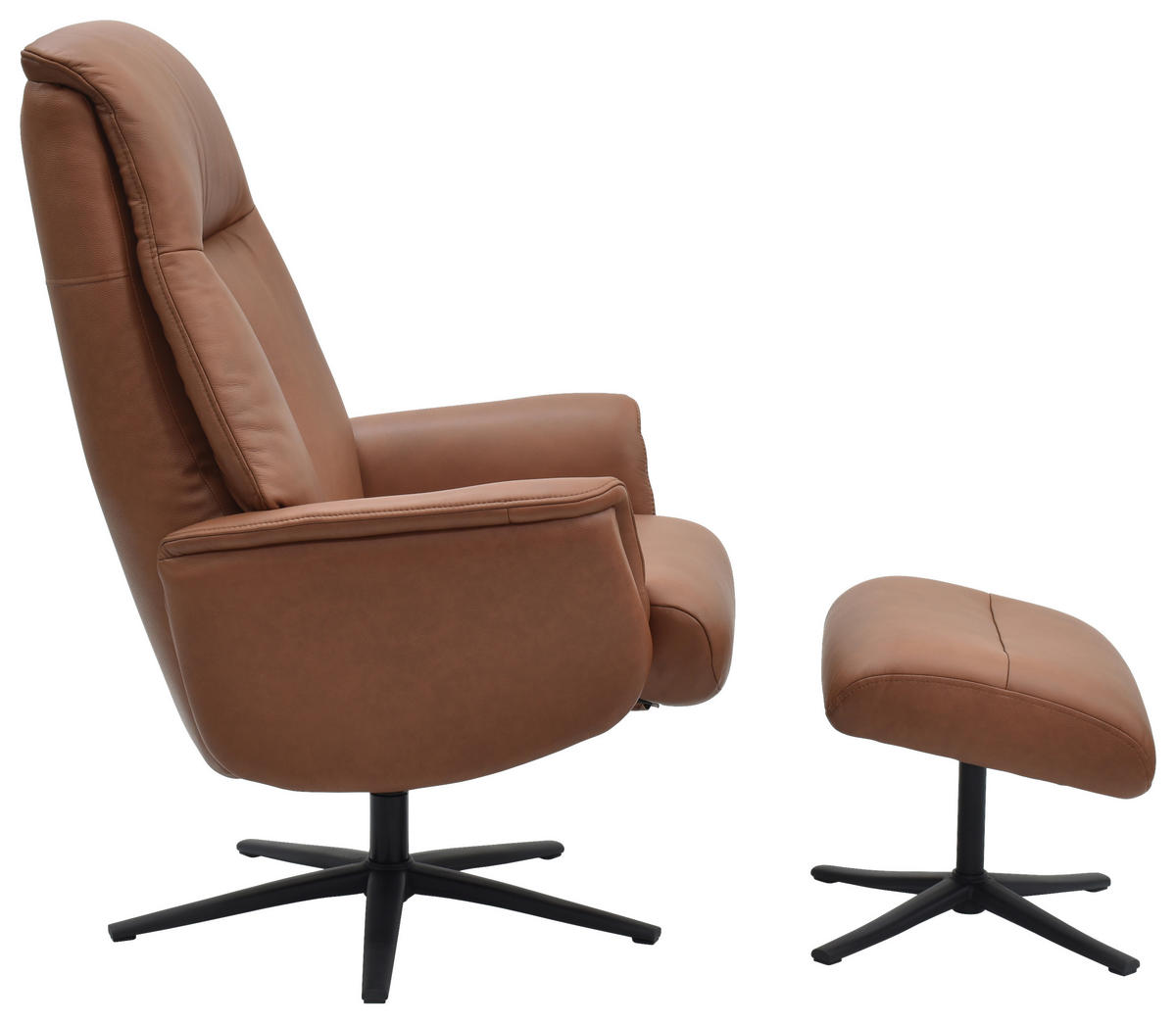 RELAXSESSELSET Lederlook Echtleder    - Cognac/Schwarz, Design, Leder/Holz (72/109/86/111/81cm) - Livetastic