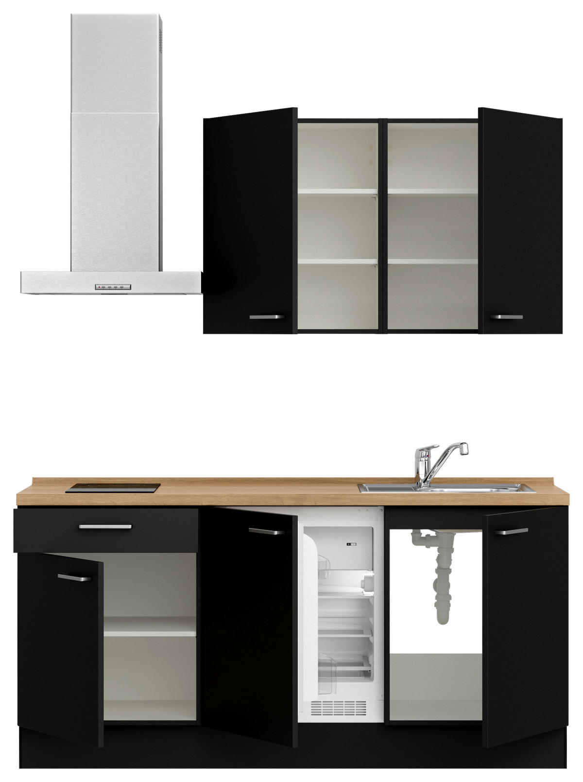 KÜCHENLEERBLOCK 180 cm   in Schwarz, Eichefarben  - Edelstahlfarben/Eichefarben, MODERN, Holzwerkstoff/Metall (180cm) - Nobilia