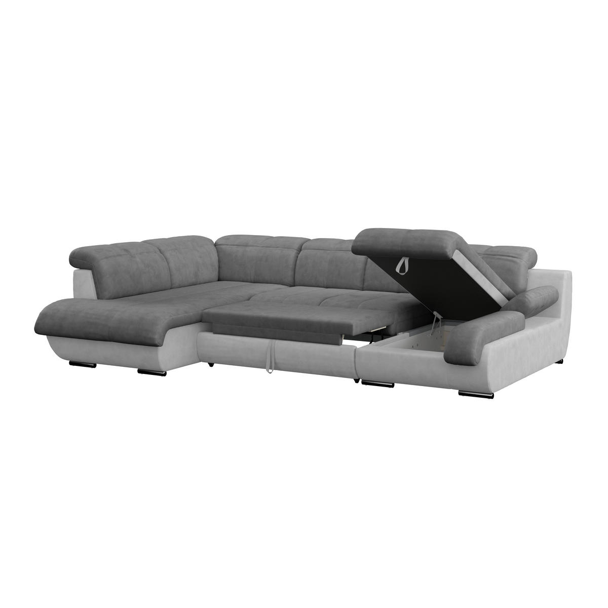 WOHNLANDSCHAFT in Mikrofaser Hellgrau, Dunkelgrau  - Chromfarben/Dunkelgrau, Modern, Textil/Metall (228/345/184cm) - MID.YOU