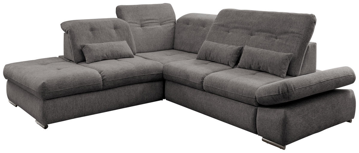 ECKSOFA in Chenille Braun, Grau  - Chromfarben/Braun, Design, Textil/Metall (254/280cm) - Livetastic