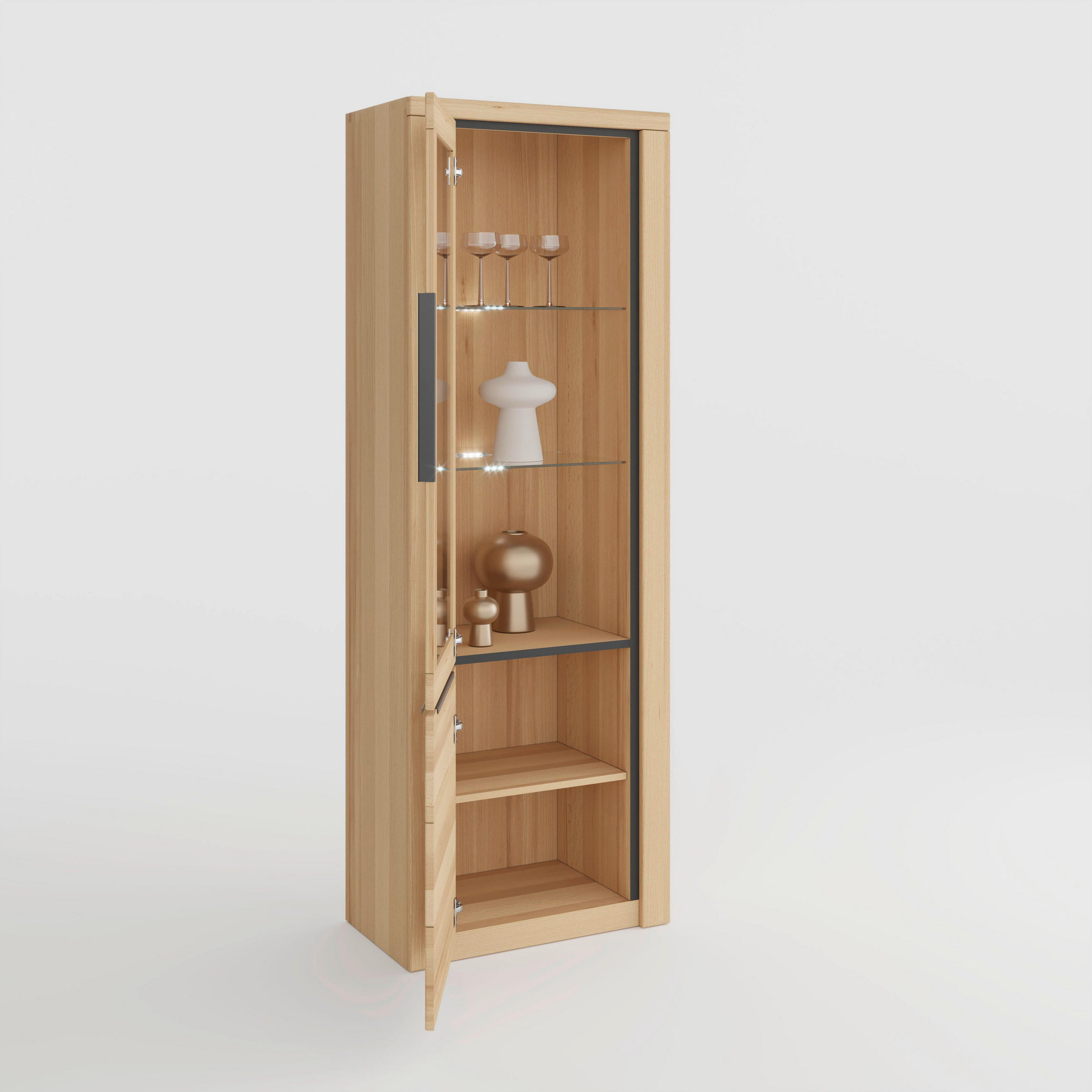 VITRINE in massiv Buche Buchefarben  - Buchefarben/Schwarz, Design, Glas/Holz (70/199/40cm) - Livetastic