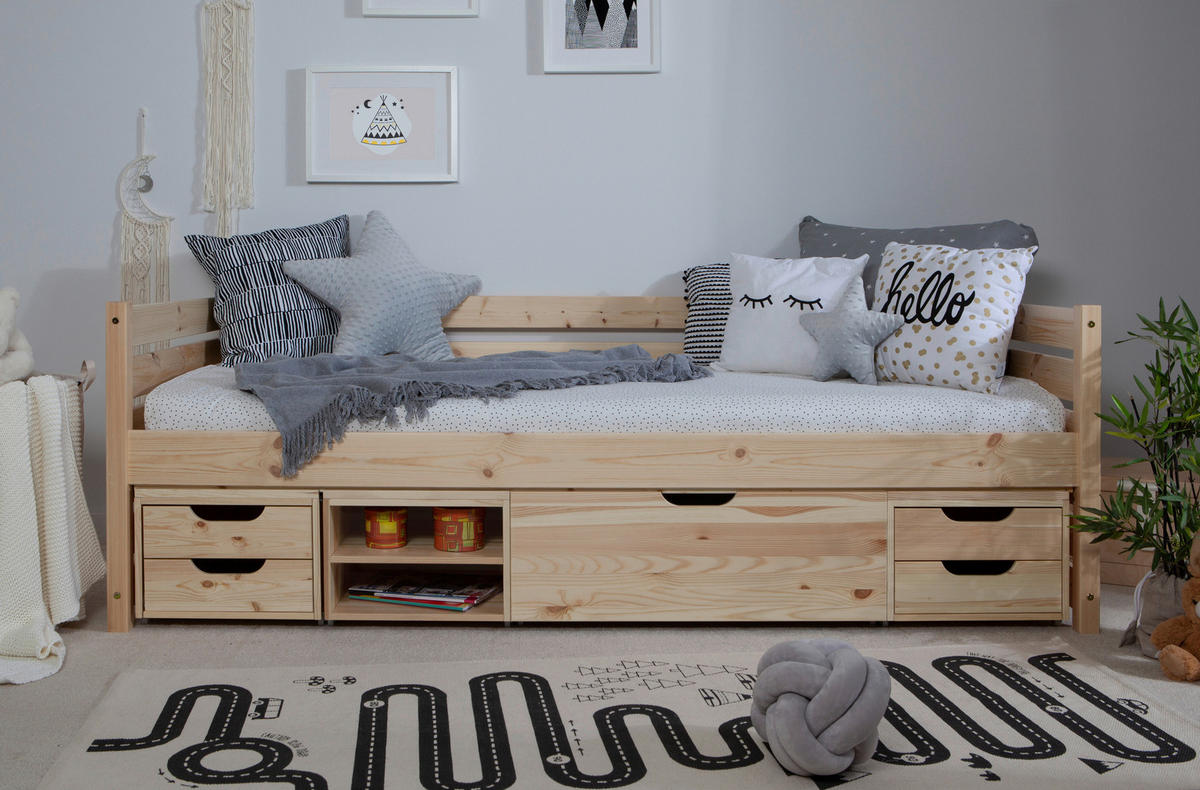 STAURAUMBETT 90/200 cm  in Naturfarben   - Naturfarben, Modern, Holz (90/200cm) - MID.YOU
