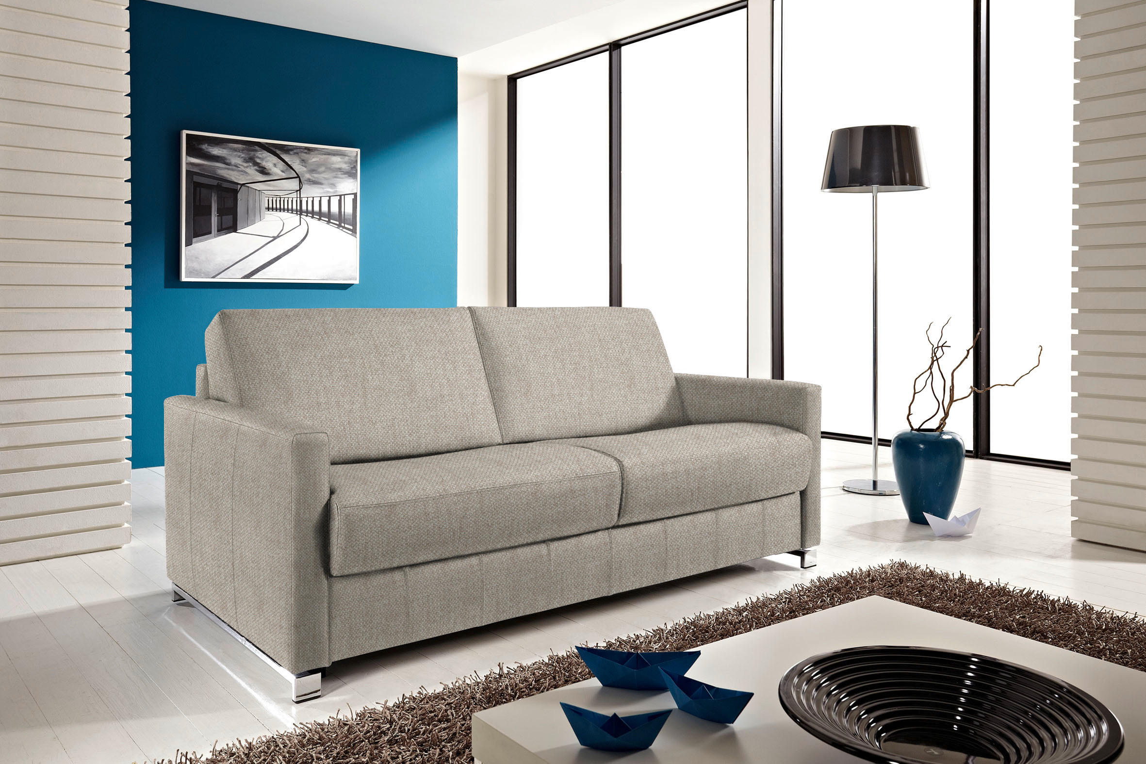 SCHLAFSOFA in Textil Sandfarben  - Sandfarben/Chromfarben, Design, Textil/Metall (185/84/100cm) - Bali