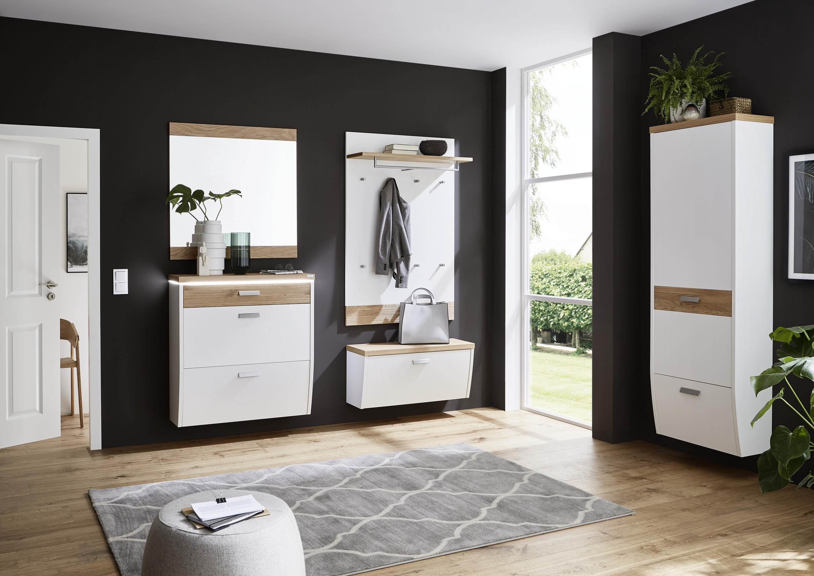 GARDEROBENSCHRANK Wildeiche furniert, massiv Weiß, Eichefarben - Eichefarben/Silberfarben, Design, Holz/Holzwerkstoff (64/187/31cm) - Dieter Knoll