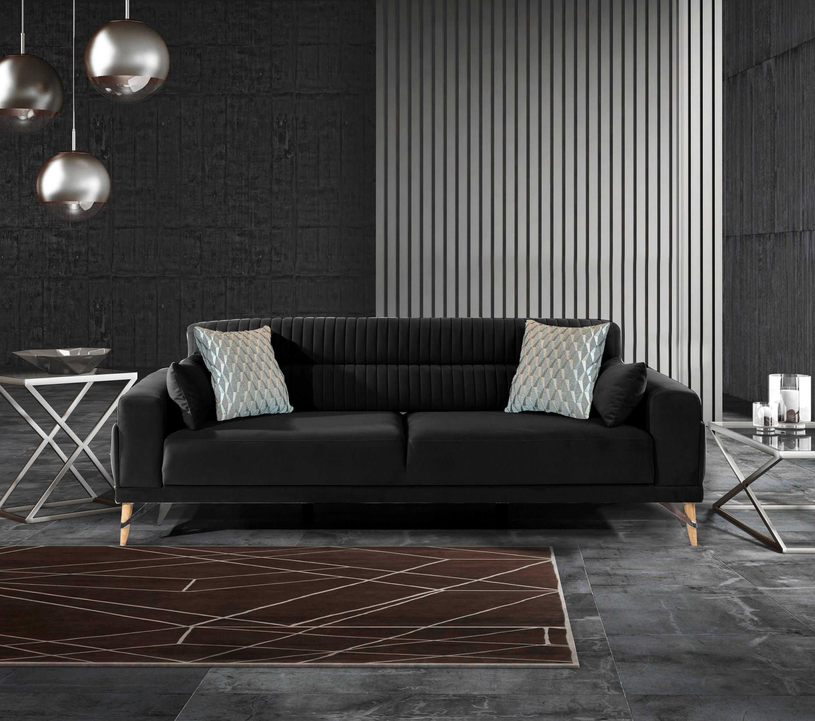 TROJMIESTNA POHOVKA, textil, čierna - čierna/strieborná, Design, textil/plast (233/77/87cm) - Livetastic