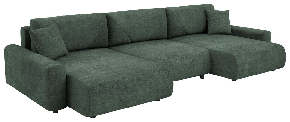 Wohnlandschaft inkl.Funktionen Grün Webstoff  - Schwarz/Grün, MODERN, Kunststoff/Textil (168/337/168cm) - Stylife