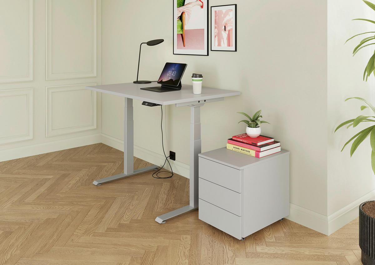 SCHREIBTISCH  Grau, Silberfarben elektrisch höhenverstellbar  - Silberfarben/Grau, KONVENTIONELL, Holzwerkstoff/Metall (140/80/64,5-129,5cm) - Venda