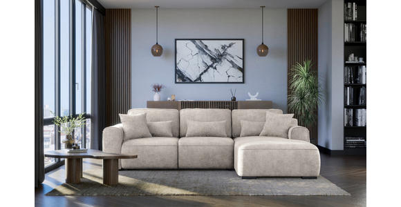 ECKSOFA Creme Chenille  inkl. Zierkissen, Rückenkissen, Nierenkissen, Bettkasten, Schlaffunktion, Rücken echt, Liegefläche im Originalstoff  - Creme/Grau, KONVENTIONELL, Kunststoff/Textil (293/205cm) - Carryhome