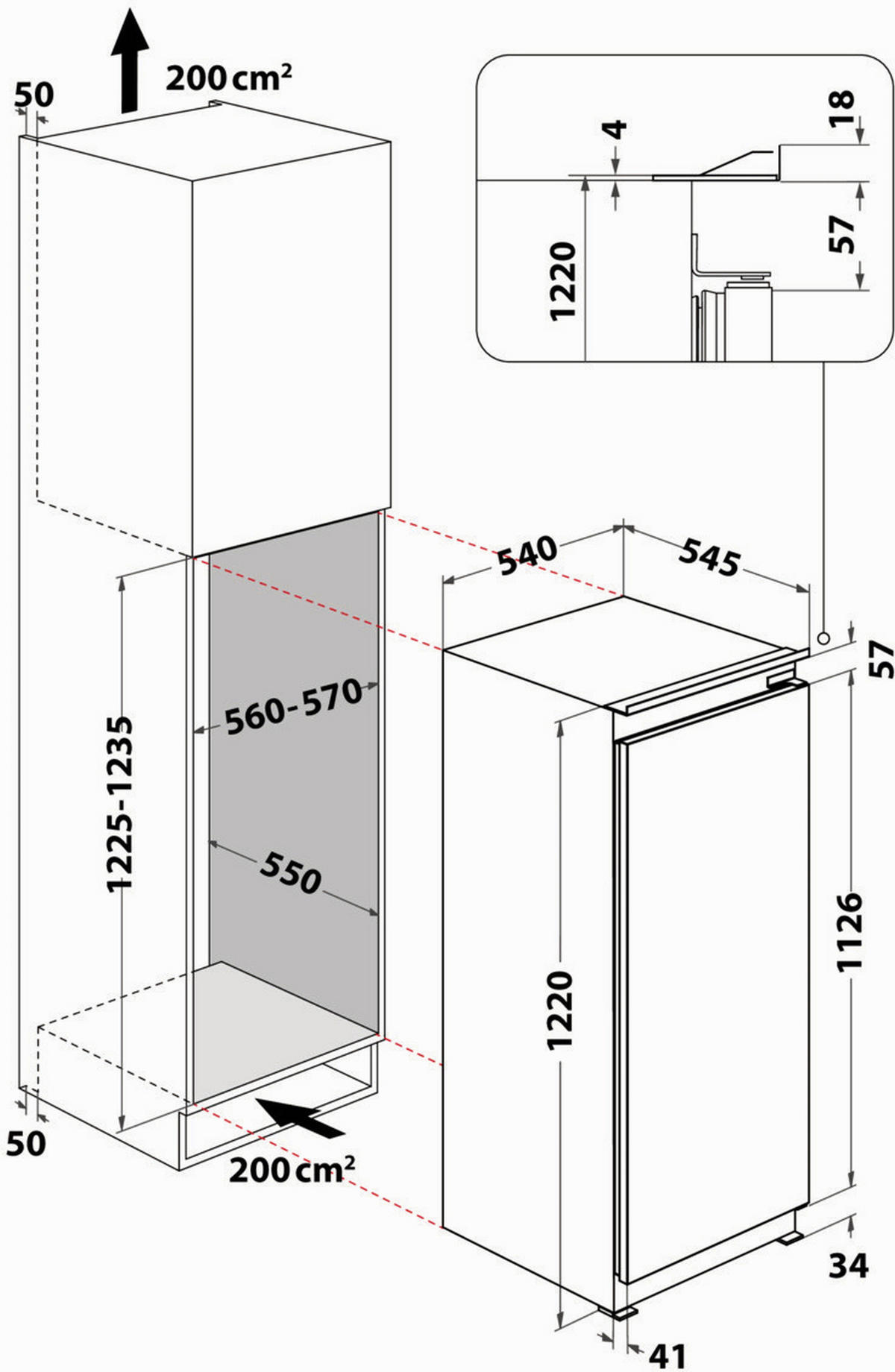 KÜHLSCHRANK 54/122/54,5 cm KSI 12GS2  - Weiß, Basics, Metall (54/122/54,5cm) - Bauknecht