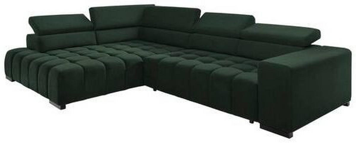ECKSCHLAFSOFA in Velours Grün  - Schwarz/Grün, Design, Holz/Textil (201/307cm) - Livetastic