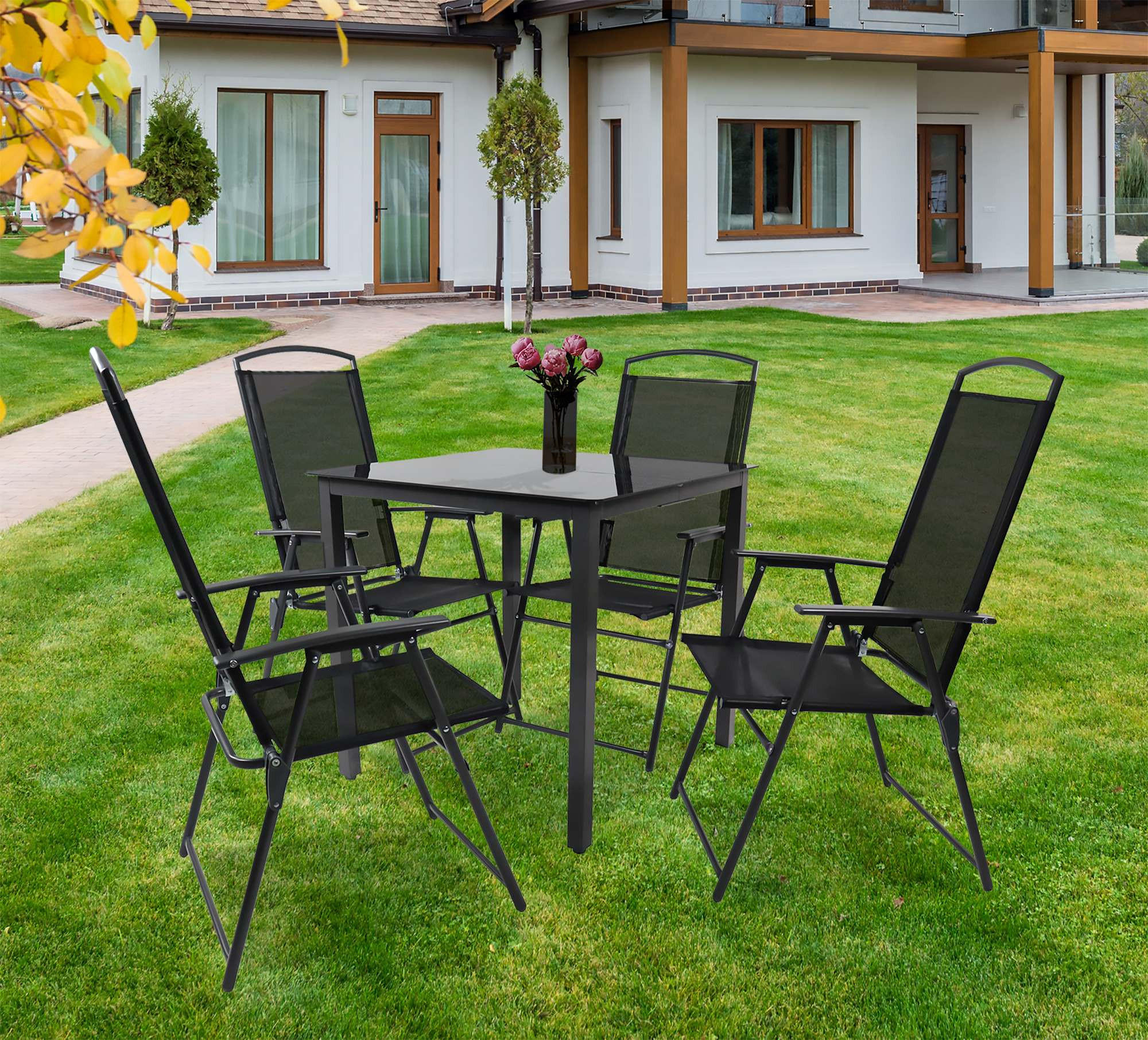 GARTENTISCHGRUPPE Aluminium - Anthrazit/Schwarz, Basics, Glas/Textil - Gardenson