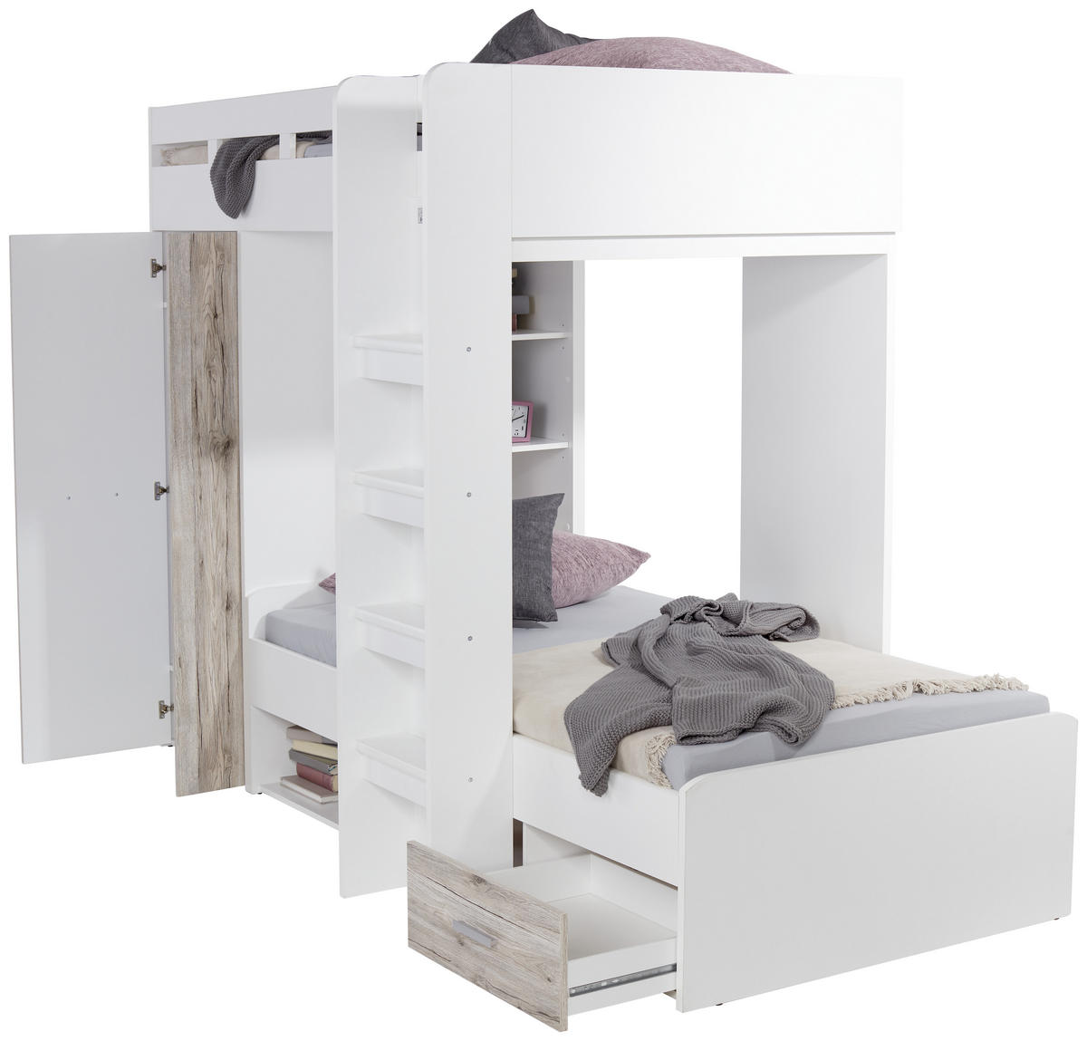 ETAGENBETT - Eichefarben/Weiß, KONVENTIONELL, Holzwerkstoff (90/200cm) - MID.YOU