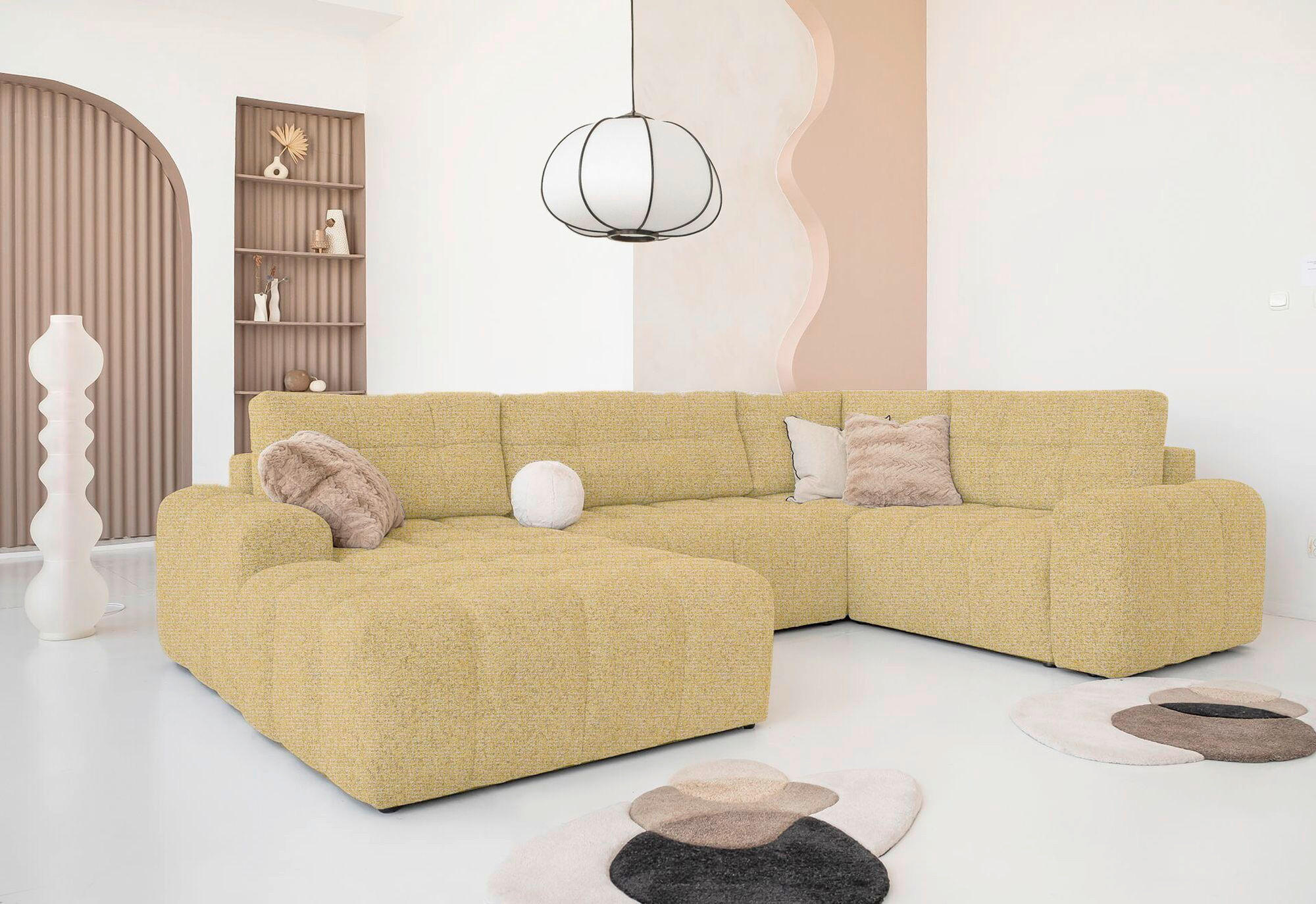 WOHNLANDSCHAFT in Gelb  - Gelb/Schwarz, Design, Kunststoff/Textil (184/333/213cm) - MID.YOU