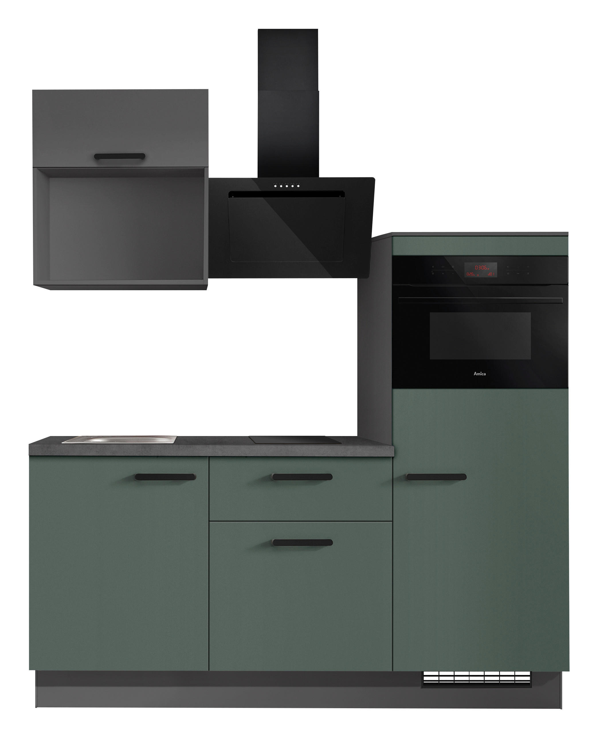 KÜCHENBLOCK 180 cm   in Graphitfarben, Dunkelgrün  - Dunkelgrün/Schieferfarben, Basics, Holzwerkstoff/Metall (180cm) - Impuls