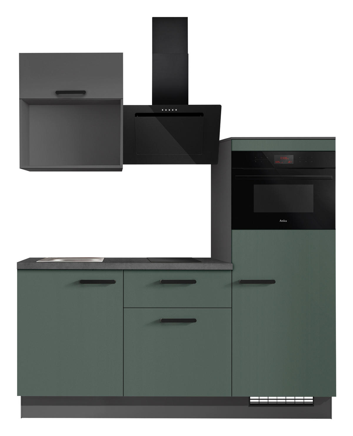 KÜCHENBLOCK 180 cm   in Graphitfarben, Dunkelgrün  - Dunkelgrün/Schieferfarben, Basics, Holzwerkstoff/Metall (180cm) - Impuls