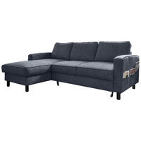 ECKSOFA in Struktur Dunkelblau  - Schwarz/Dunkelblau, Holz/Textil (148/228cm) - MID.YOU