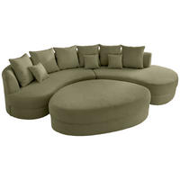 Wohnlandschaft inkl. Hocker Olivgrün Cord  - Schwarz/Olivgrün, Design, Kunststoff/Textil (300/160cm) - Livetastic