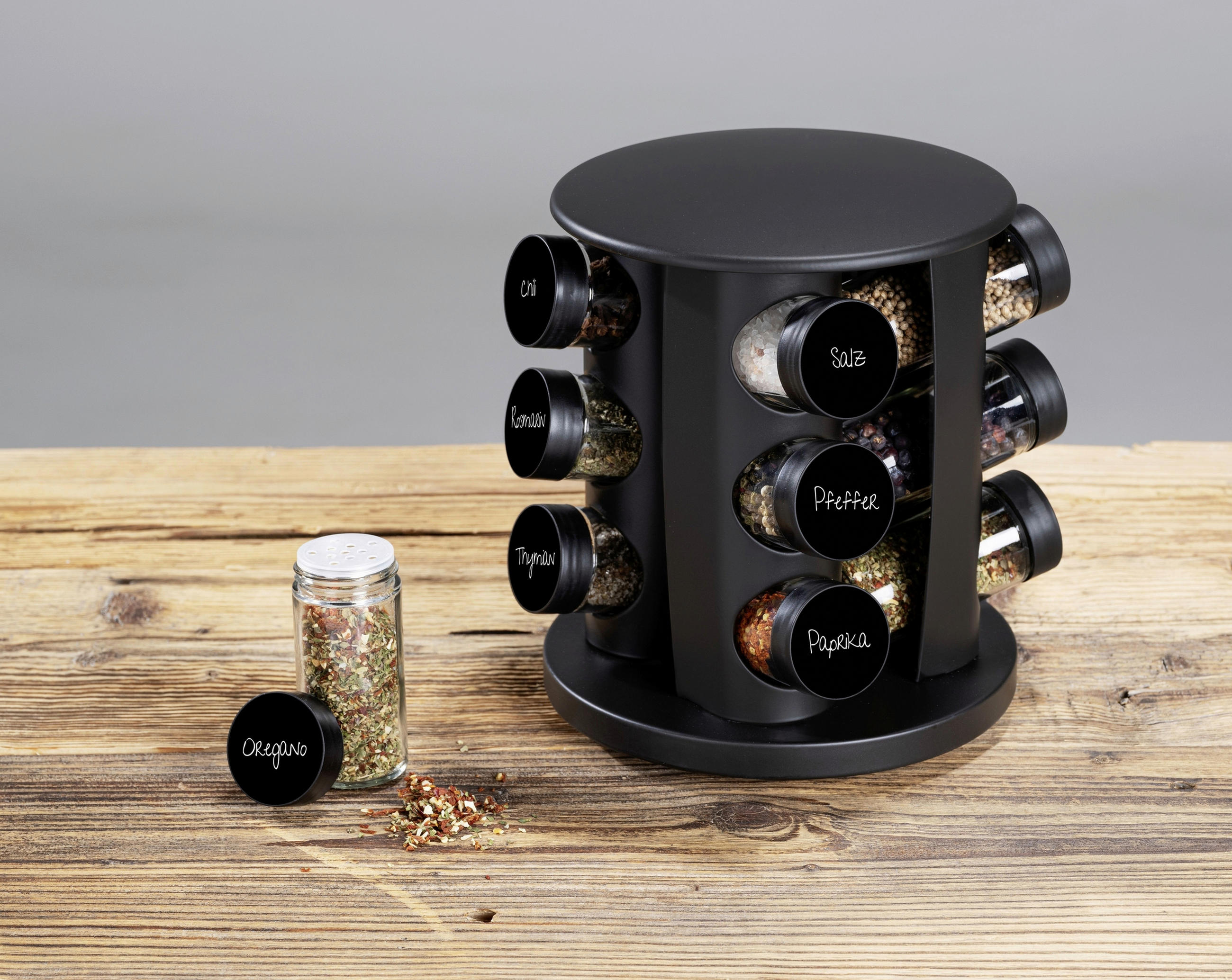 GEWÜRZGLAS-SET - Schwarz, Basics, Glas/Metall (18,5/21,5/18,5cm) - Wenko