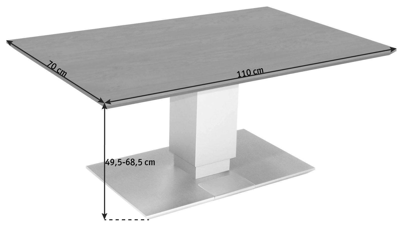 COUCHTISCH in Holz, Metall, Holzwerkstoff 110/70/49,5-68,5 cm  - Edelstahlfarben/Eichefarben, Design, Holz/Holzwerkstoff (110/70/49,5-68,5cm)