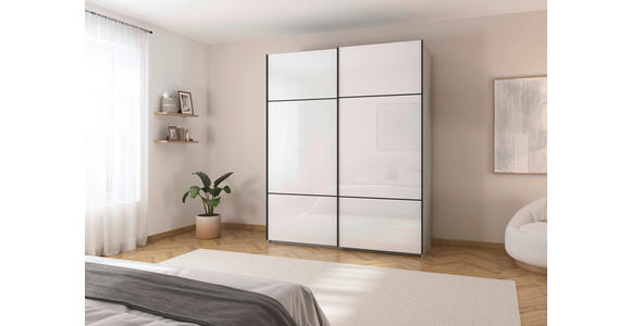 SCHWEBETÜRENSCHRANK 162/223/68 cm 2-türig Grau, Weiß  - Schwarz/Weiß, KONVENTIONELL, Glas/Holzwerkstoff (162/223/68cm) - Novel