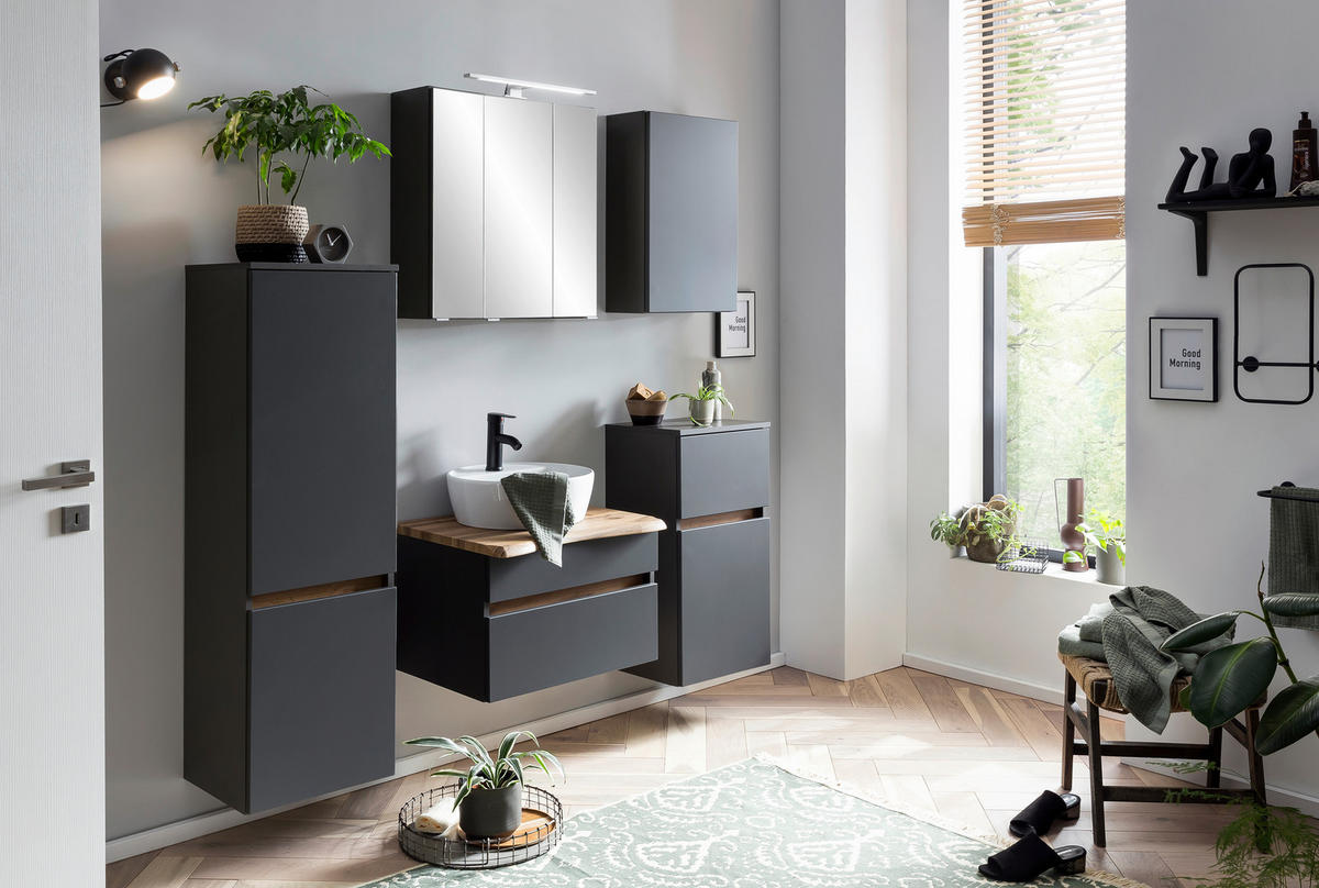 WASCHTISCHKOMBI 61 cm  - Graphitfarben/Weiß, Natur, Keramik/Holzwerkstoff (61cm) - Xora