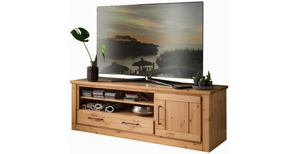 TV-ELEMENT Kiefer massiv Kieferfarben - Schwarz/Kieferfarben, Natur, Holz/Metall (154/52/52,3cm) - Linea Natura