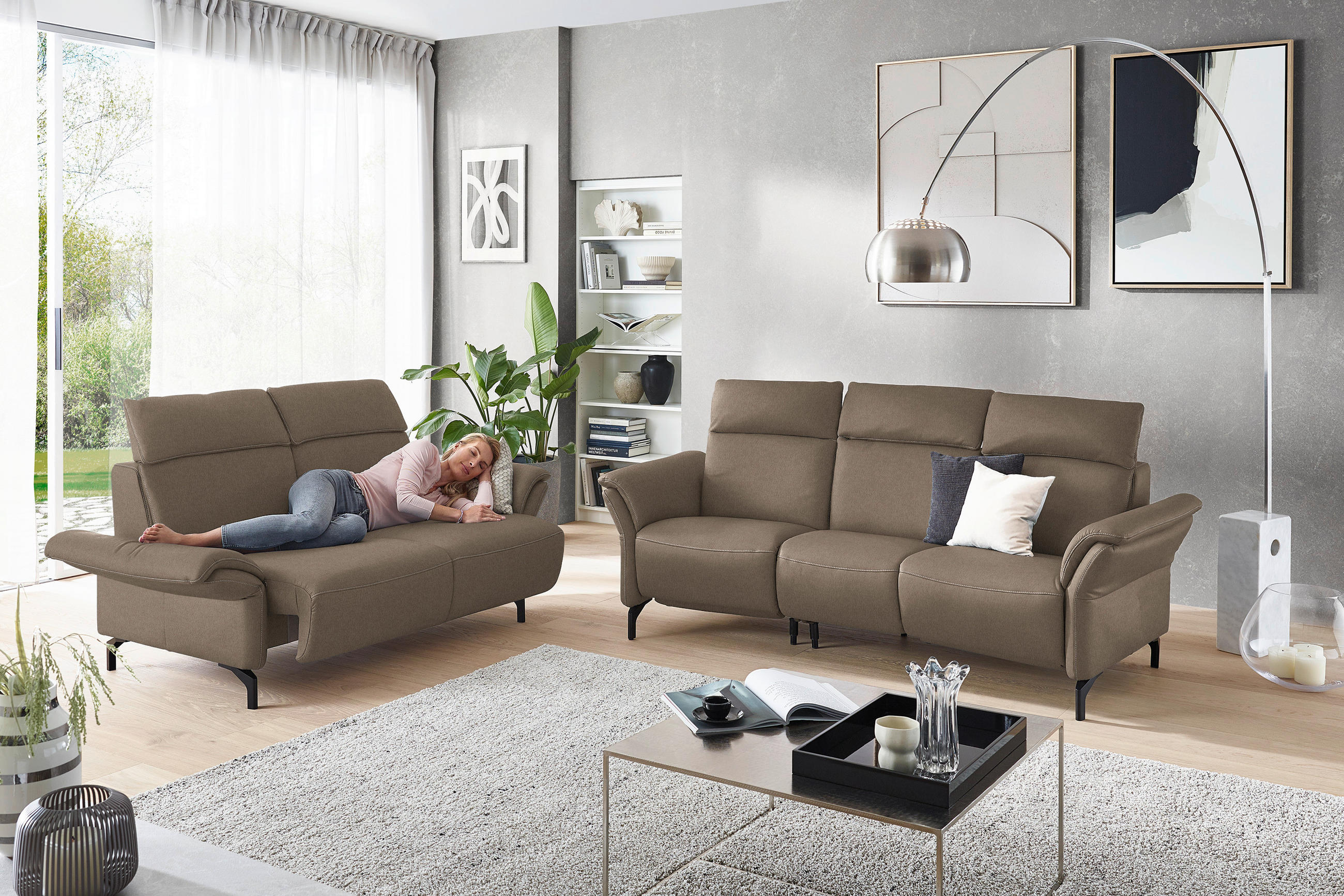 2-SITZER-SOFA in Mikrofaser Taupe  - Taupe/Schwarz, KONVENTIONELL, Textil/Metall (178/103/95cm) - Dieter Knoll