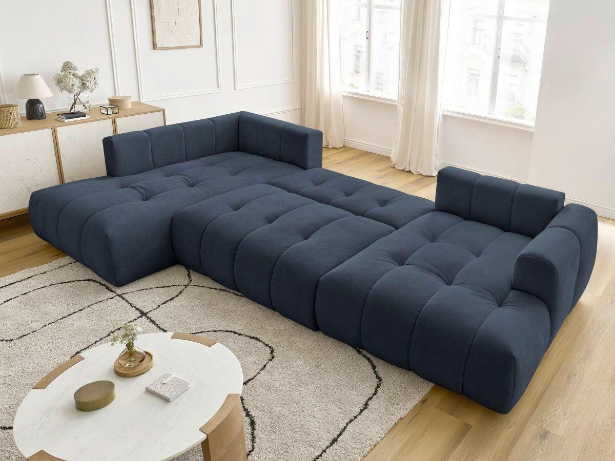 WOHNLANDSCHAFT  FUJI  Dunkelblau Leinenoptik  - Schwarz/Dunkelblau, MODERN, Kunststoff/Textil (204/377/160cm)