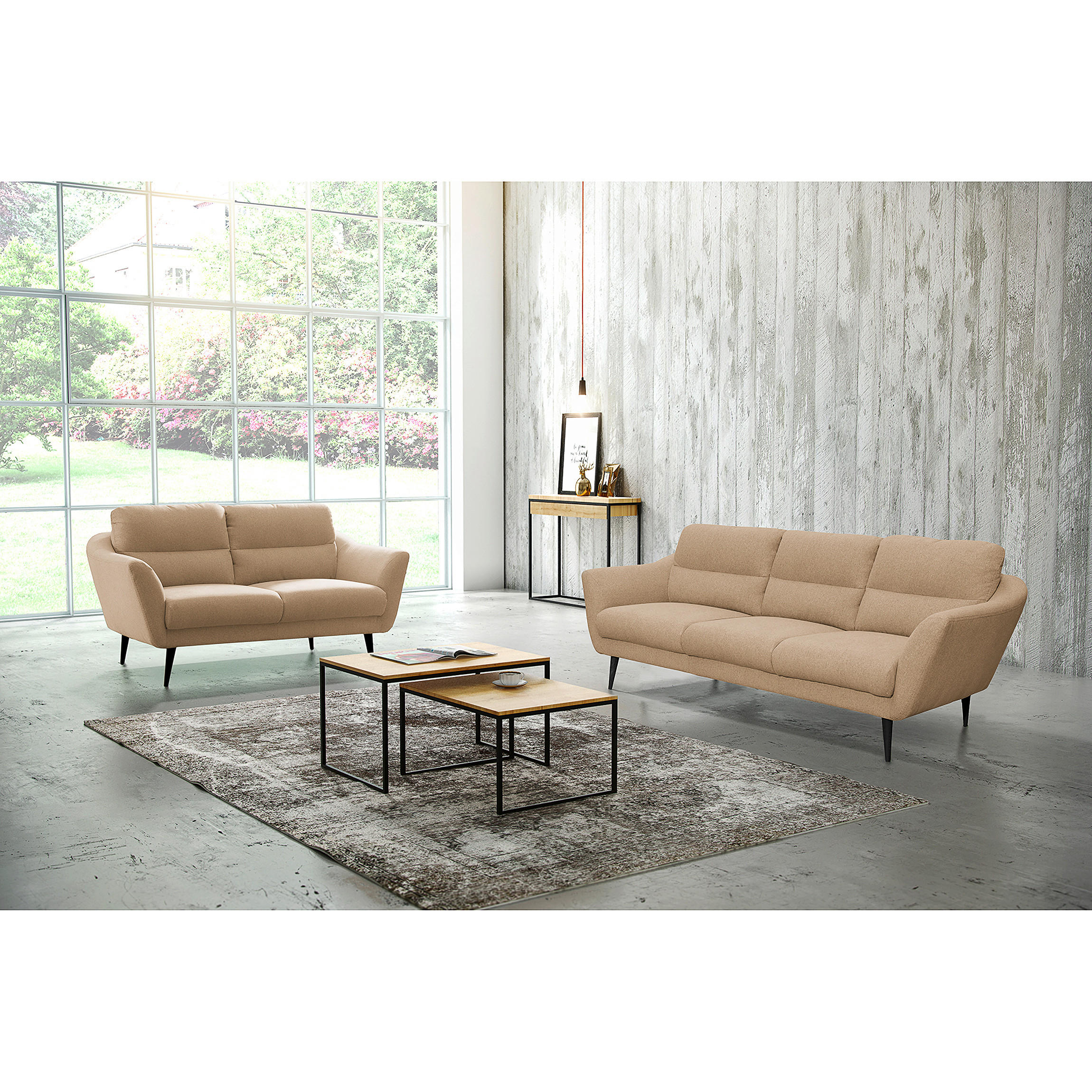 3-SITZER-SOFA in Webstoff Beige  - Beige/Schwarz, Design, Holz/Textil (209/87/88cm) - Livetastic