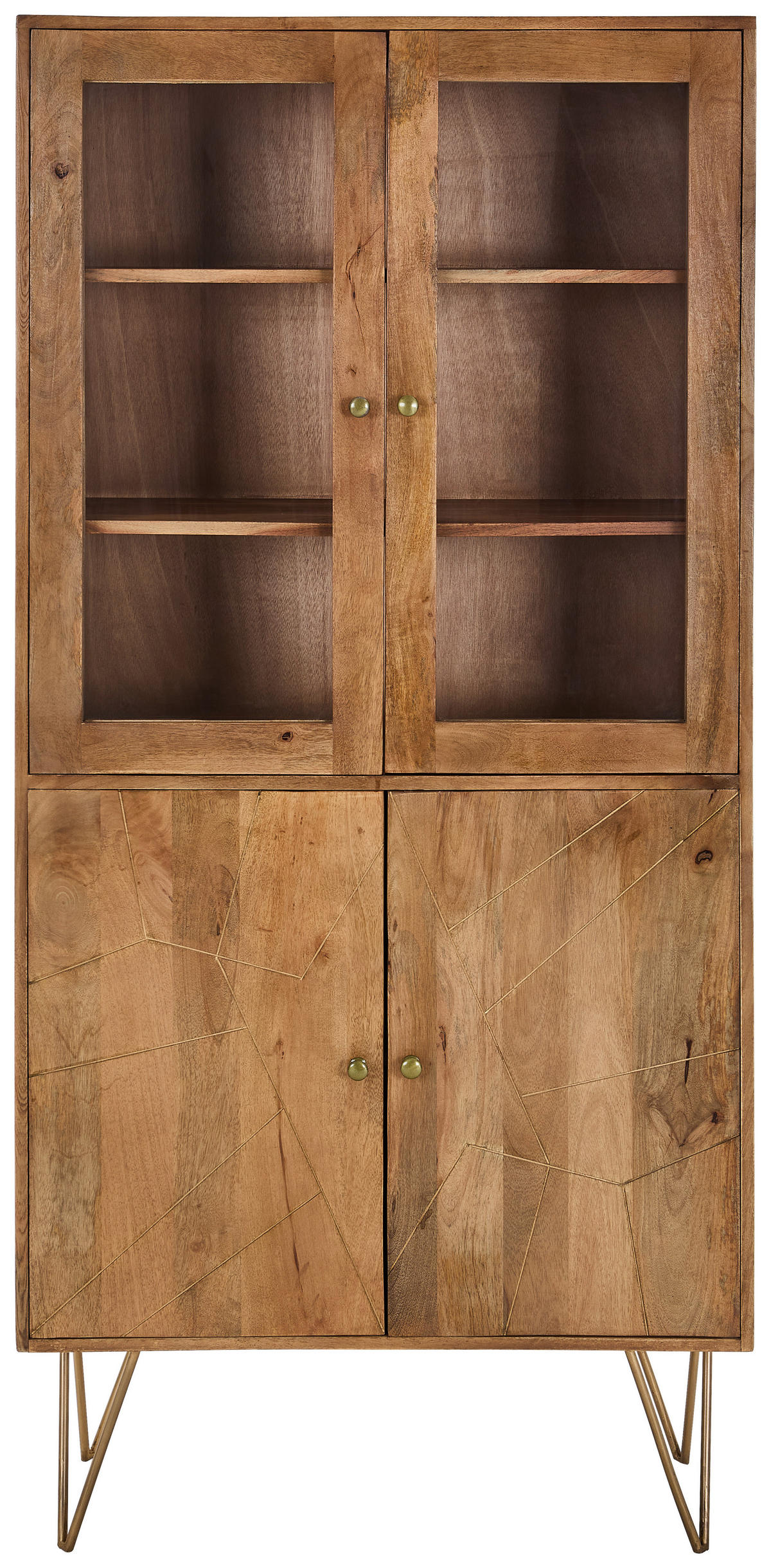 VITRINE  in massiv Mangoholz Naturfarben, Goldfarben  - Goldfarben/Naturfarben, Design, Glas/Holz (86/180/39cm) - Landscape