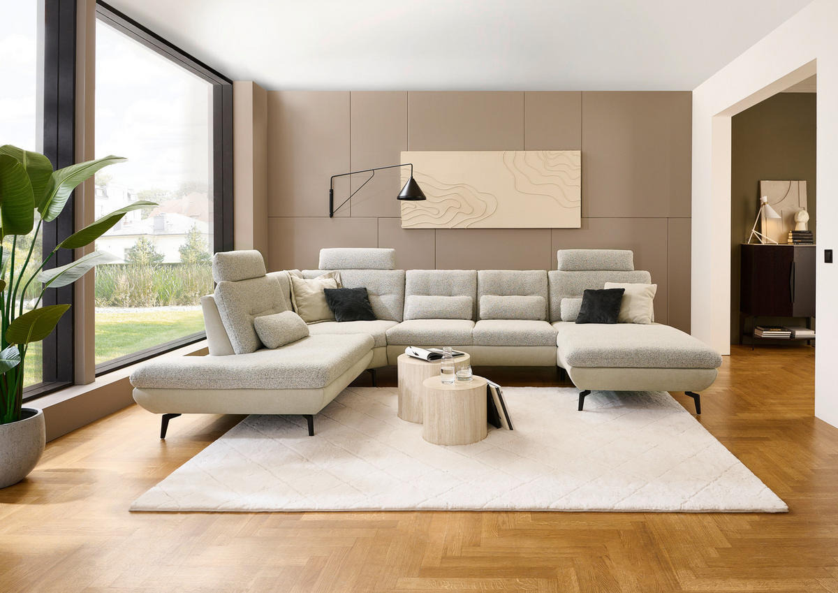 WOHNLANDSCHAFT Silberfarben, Beige Chenille  - Beige/Silberfarben, Design, Textil/Metall (243/352/190cm) - Dieter Knoll