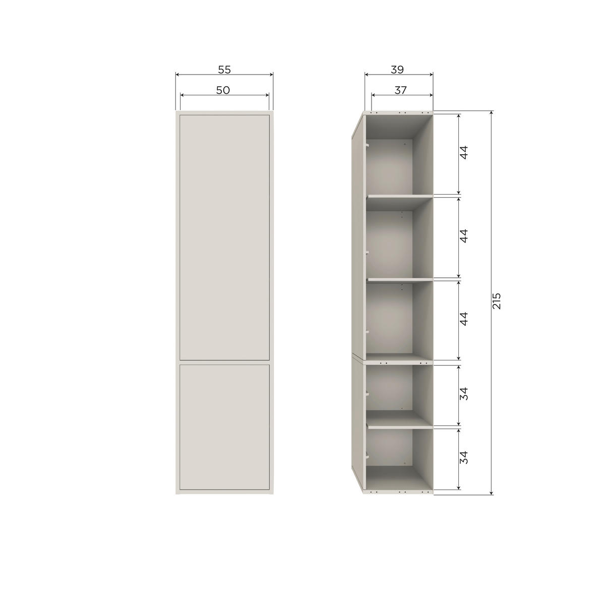 MEHRZWECKSCHRANK 55/215/40 cm  in Grau  - Grau, Design, Holz (55/215/40cm) - Livetastic