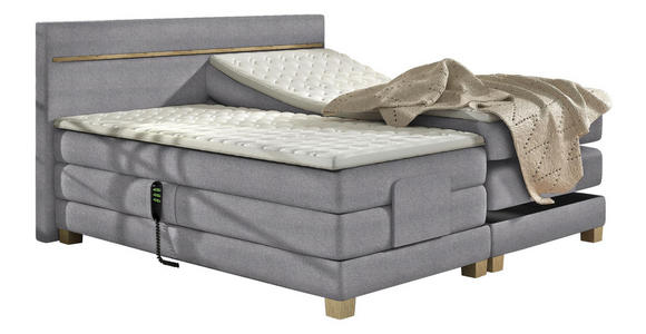 BOXSPRINGBETT Webstoff 180/200 cm INKL. Topper, motorische Verstellbarkeit - Eichefarben/Hellgrau, Design, Holz/Textil (180/200cm) - Linea Natura