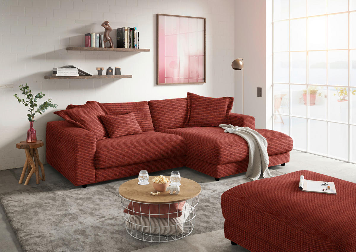 ECKSOFA in Chenille Rostfarben  - Rostfarben/Schwarz, Design, Kunststoff/Textil (270/190cm) - Lomoco