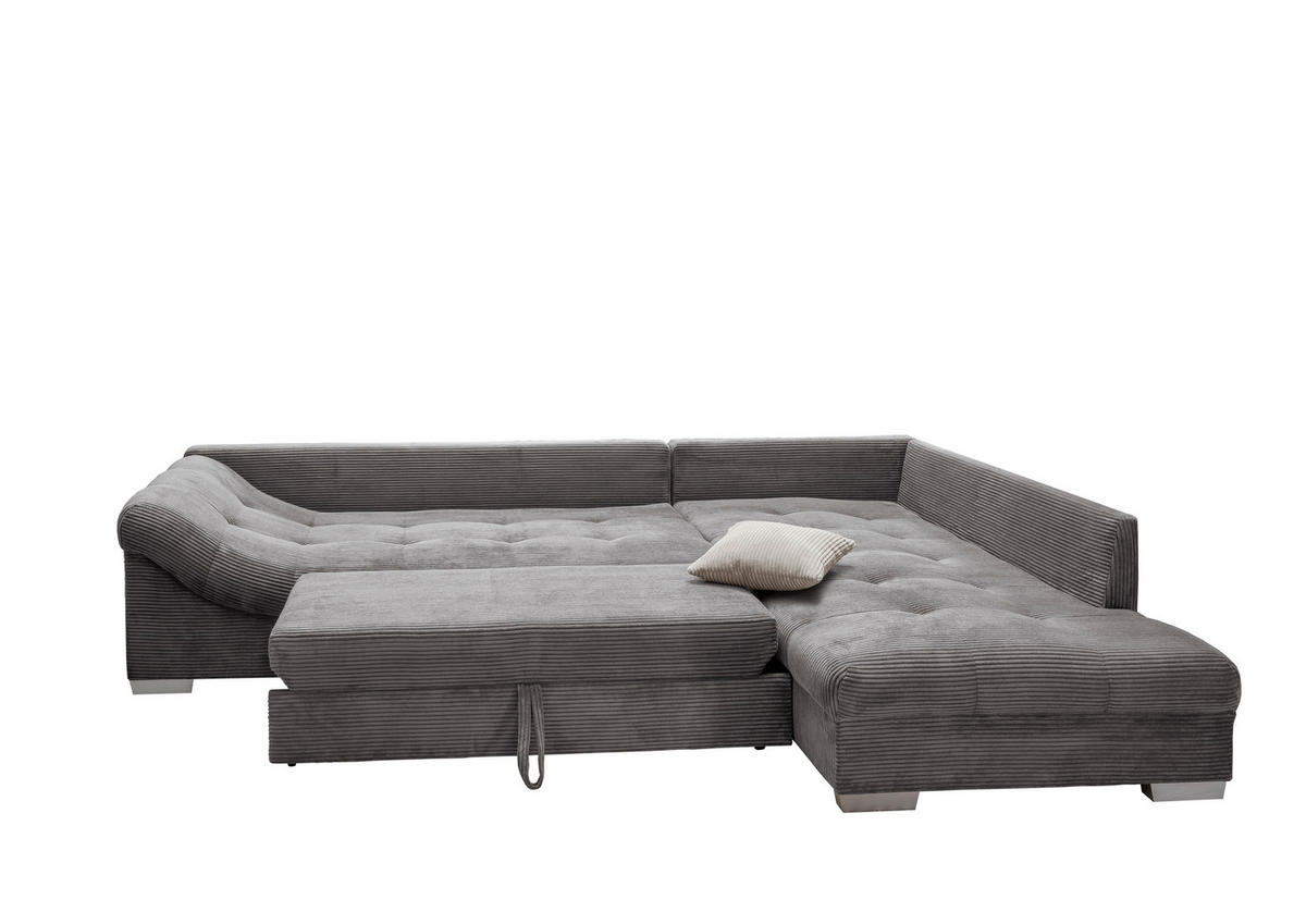 ECKSOFA Grau Cord  - Silberfarben/Grau, Design, Holz/Textil (298/202cm) - MID.YOU