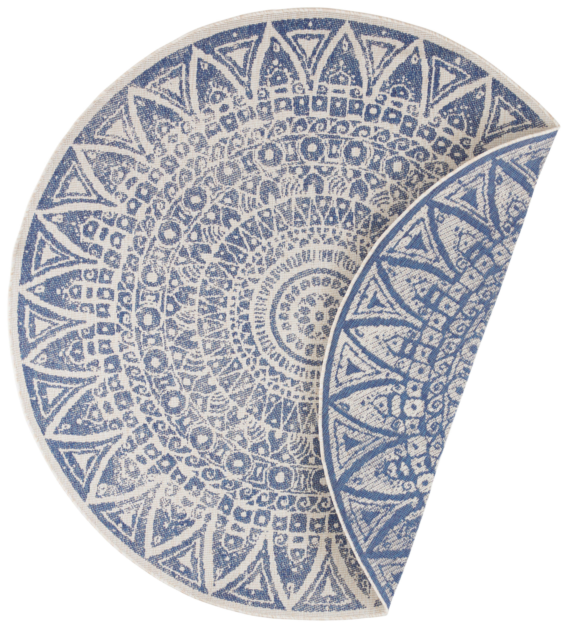 FLACHWEBETEPPICH  Wohnzimmer 100 cm Nora Blau, Creme rund  - Blau/Creme, Design, Kunststoff (100cm) - Hanse Home